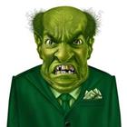 Un homme de bande dessinée dans tout vert avec un visage en colère